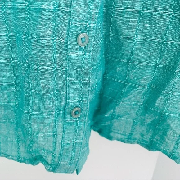 Kim Rogers Linen/Cotton 3/4 Sleeve Button Down Shirt Turquoise - Picture 7 of 14